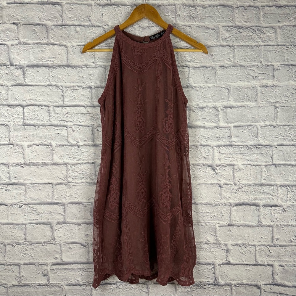 Third Wish Clothing Women Large Midi Dress Halter Neck Lace Lined Bohemian Boho